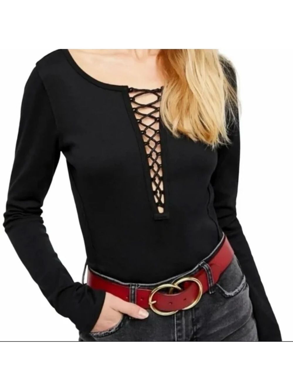 We The Free Black Lace-Up Blouse size S